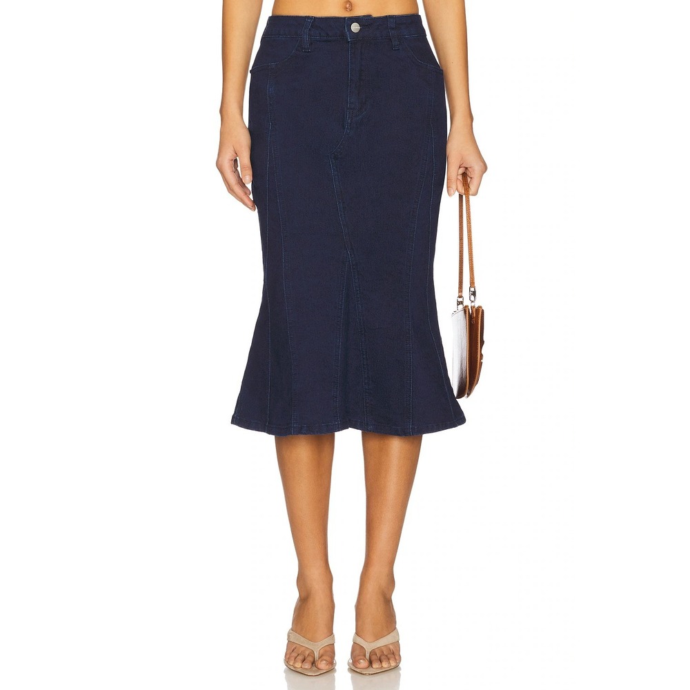 Superdown Darlah Denim Midi Skirt Indigo Blue Mermaid Trumpet Size S NEW